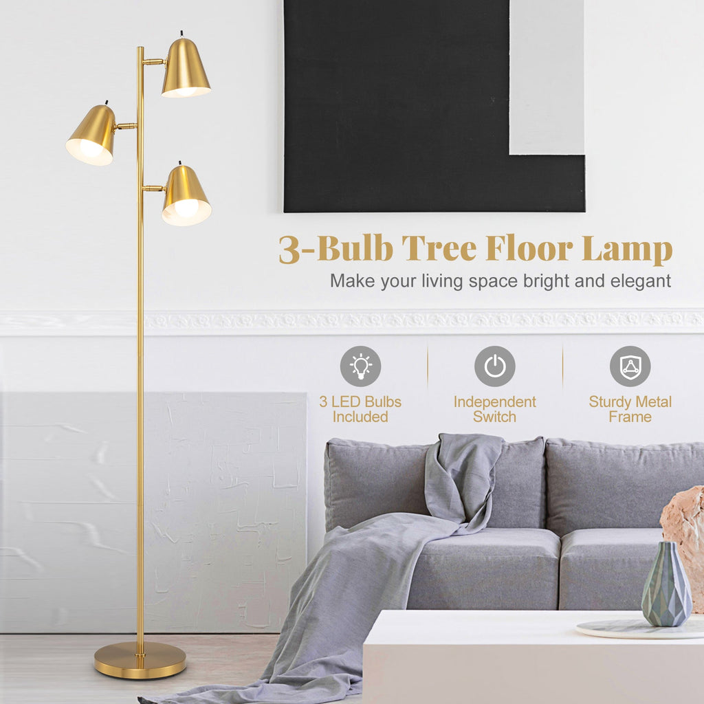 64 Inch 3-Light LED Floor Lamp Reading Light for Living Room Bedroom