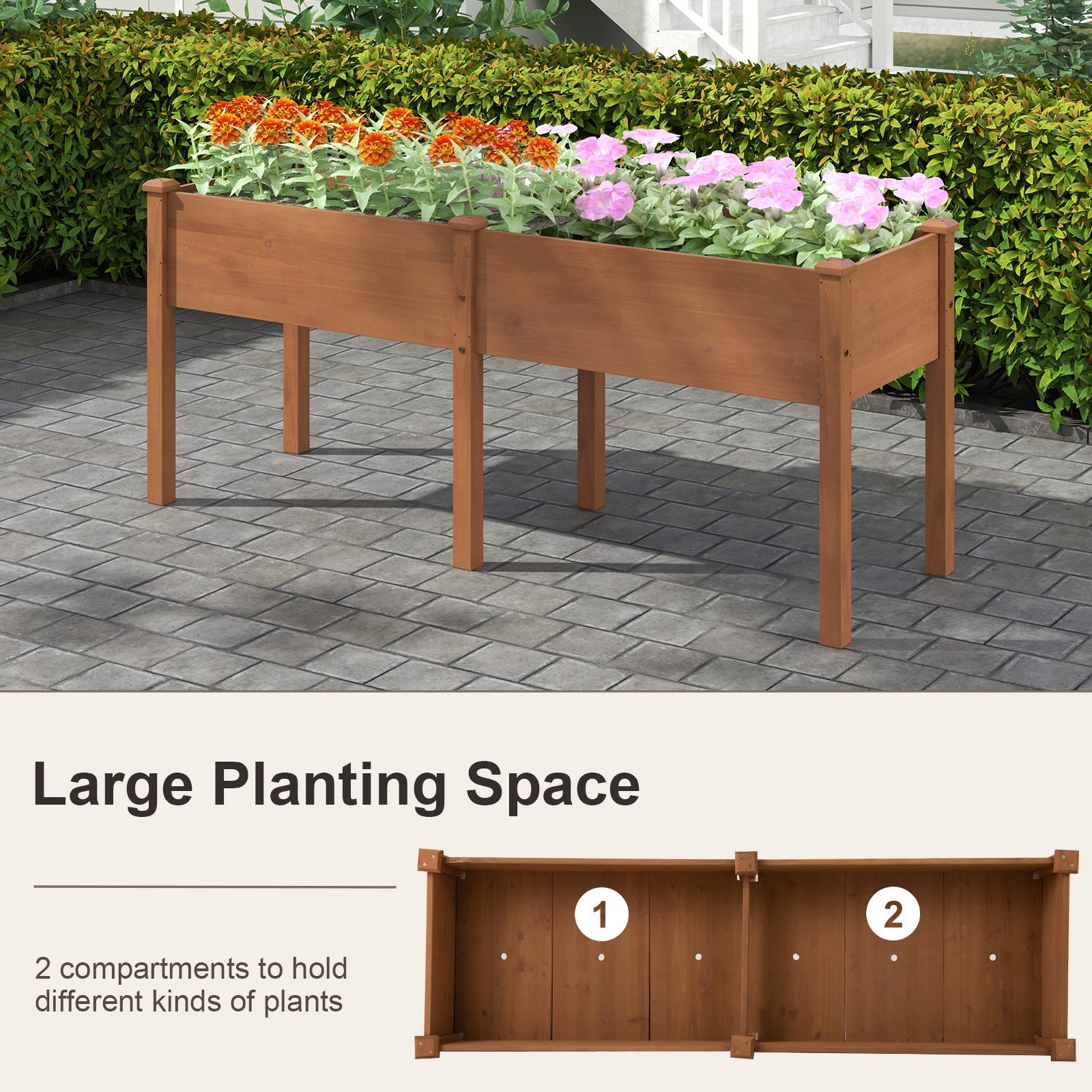 Large Raised Garden Bed with Drainage Holes and 6 Supporting Legs