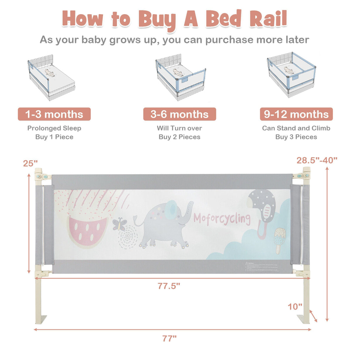 69 Inch Toddlers Vertical Lifting Baby Bedrail Guard with Lock