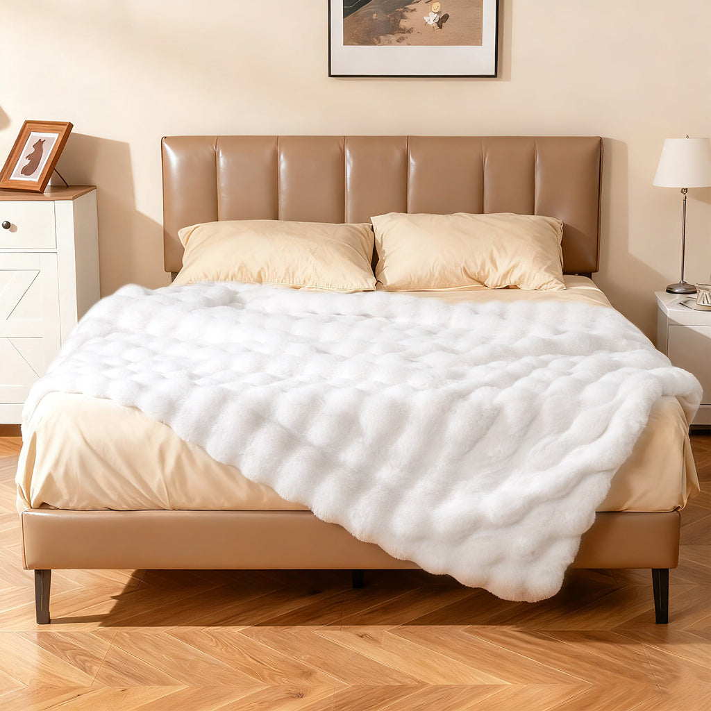 Luxury Fuzzy Plush Rabbit Fur Bubble Blanket for Armchair