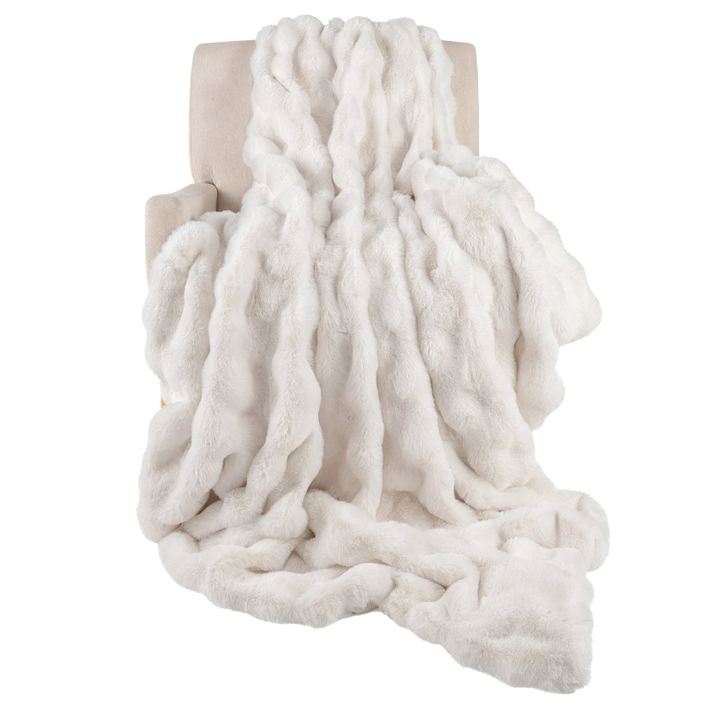 Luxury Fuzzy Plush Rabbit Fur Bubble Blanket for Armchair