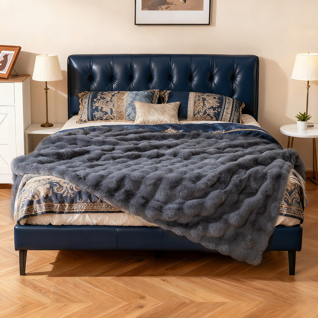 Luxury Fuzzy Plush Rabbit Fur Bubble Blanket for Armchair