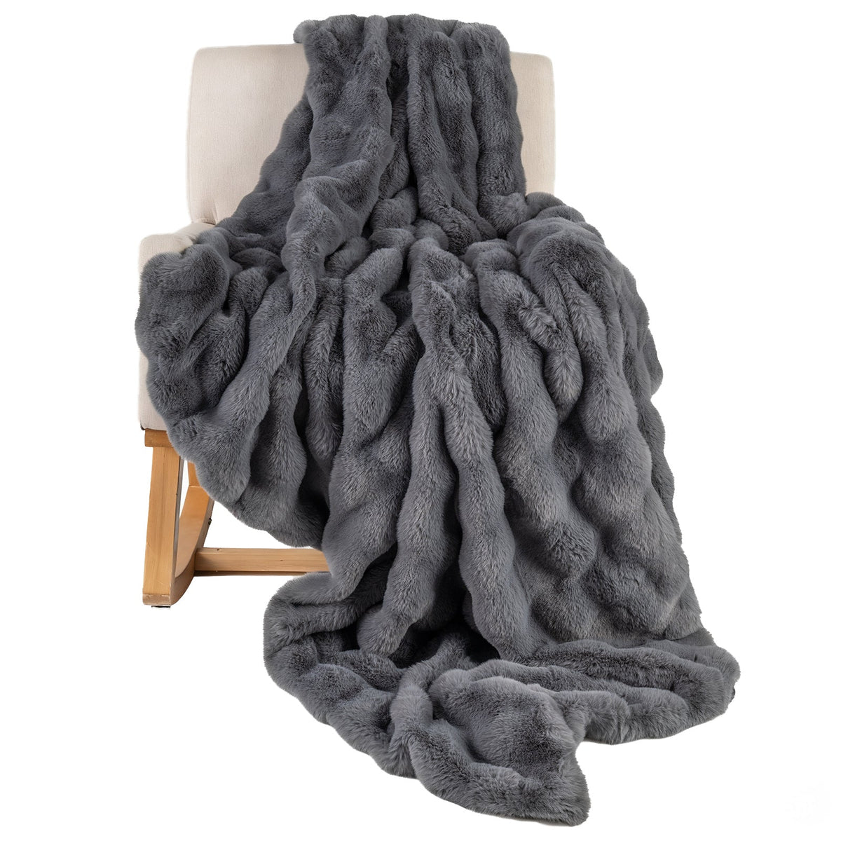 Luxury Fuzzy Plush Rabbit Fur Bubble Blanket for Armchair