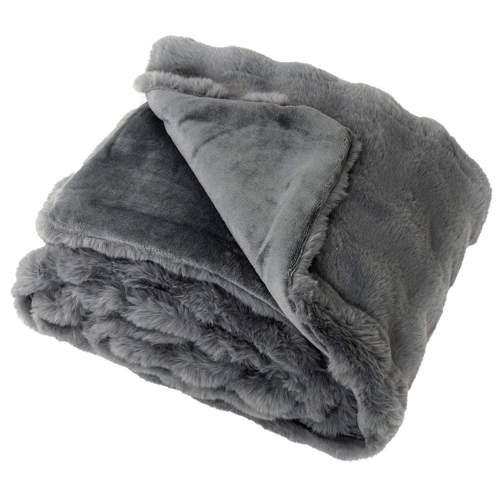 Luxury Fuzzy Plush Rabbit Fur Bubble Blanket for Armchair