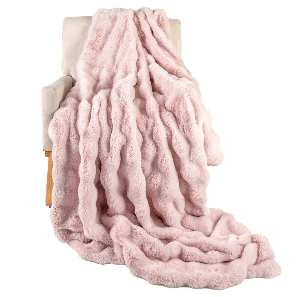 Luxury Fuzzy Plush Rabbit Fur Bubble Blanket for Armchair