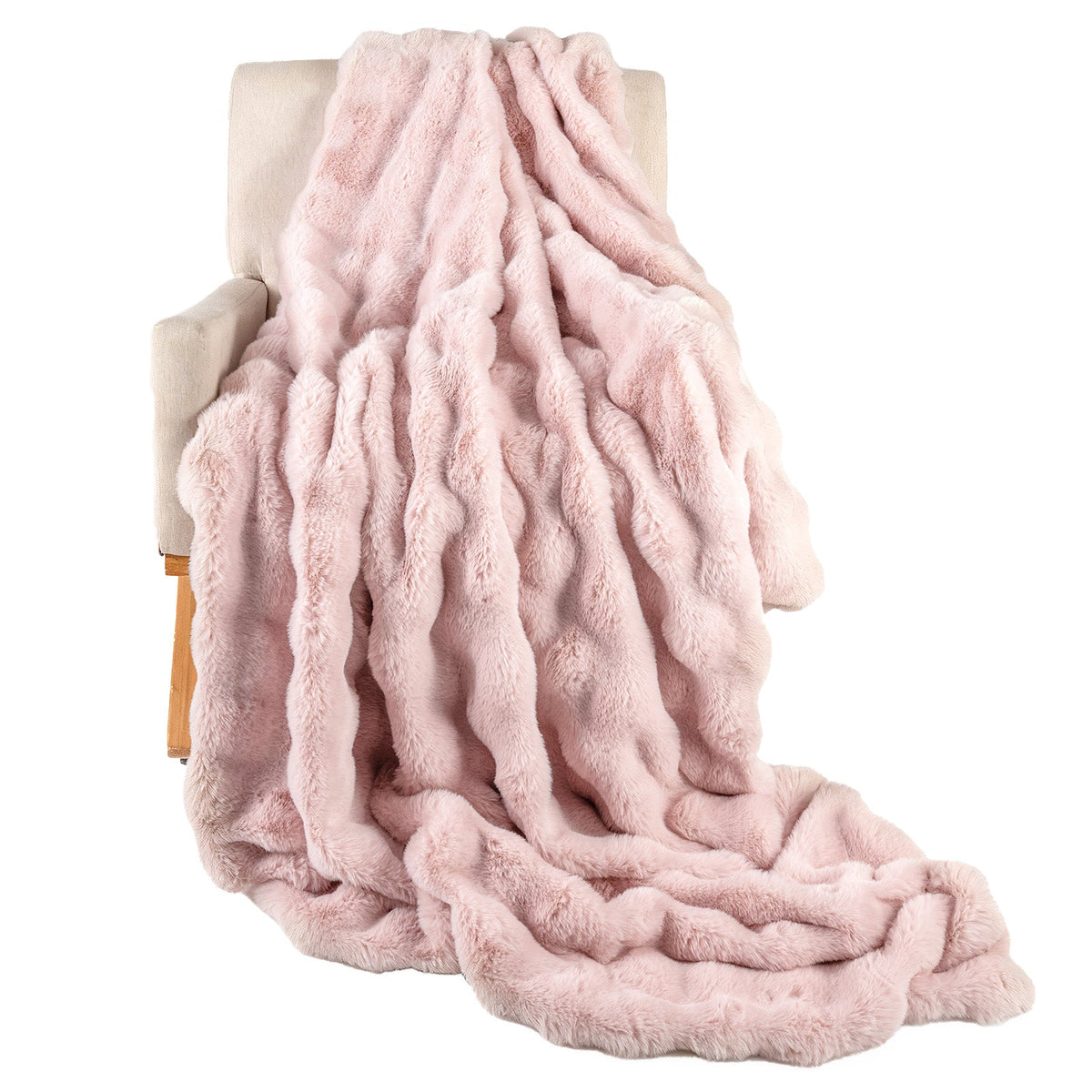 Luxury Fuzzy Plush Rabbit Fur Bubble Blanket for Armchair