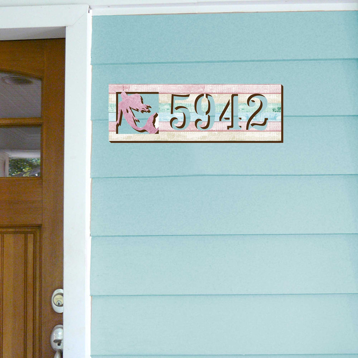 Coastal House Number Sign - Mermaid Wooden Address Plaque - Custom Home Handcrafted Wooden Address Sign MA989808