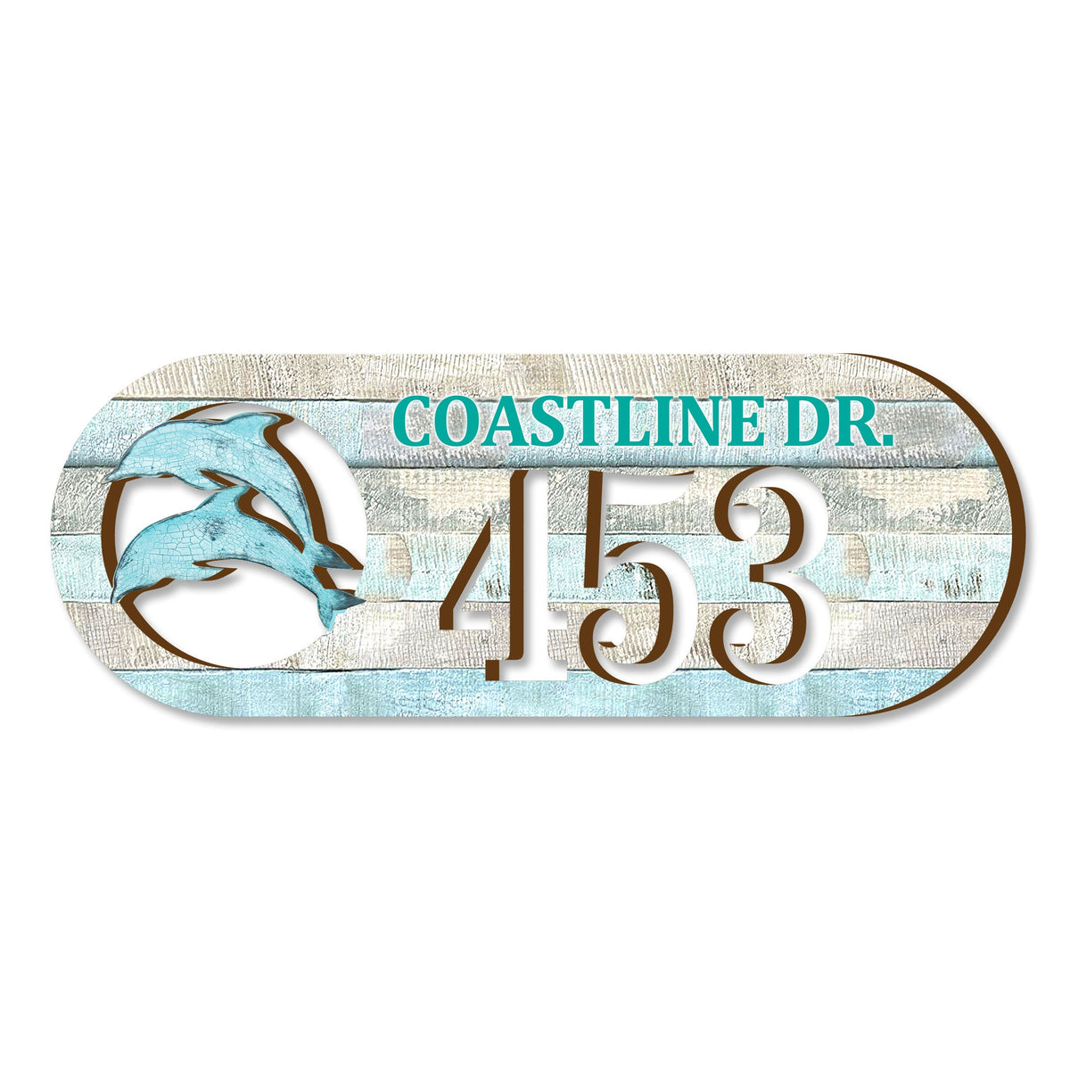 Handcrafted Coastal Dolphins Address Sign – Custom House Number & Street Name Plaque – Horizontal Address Plaque for Porch or Entryway MA989812-2