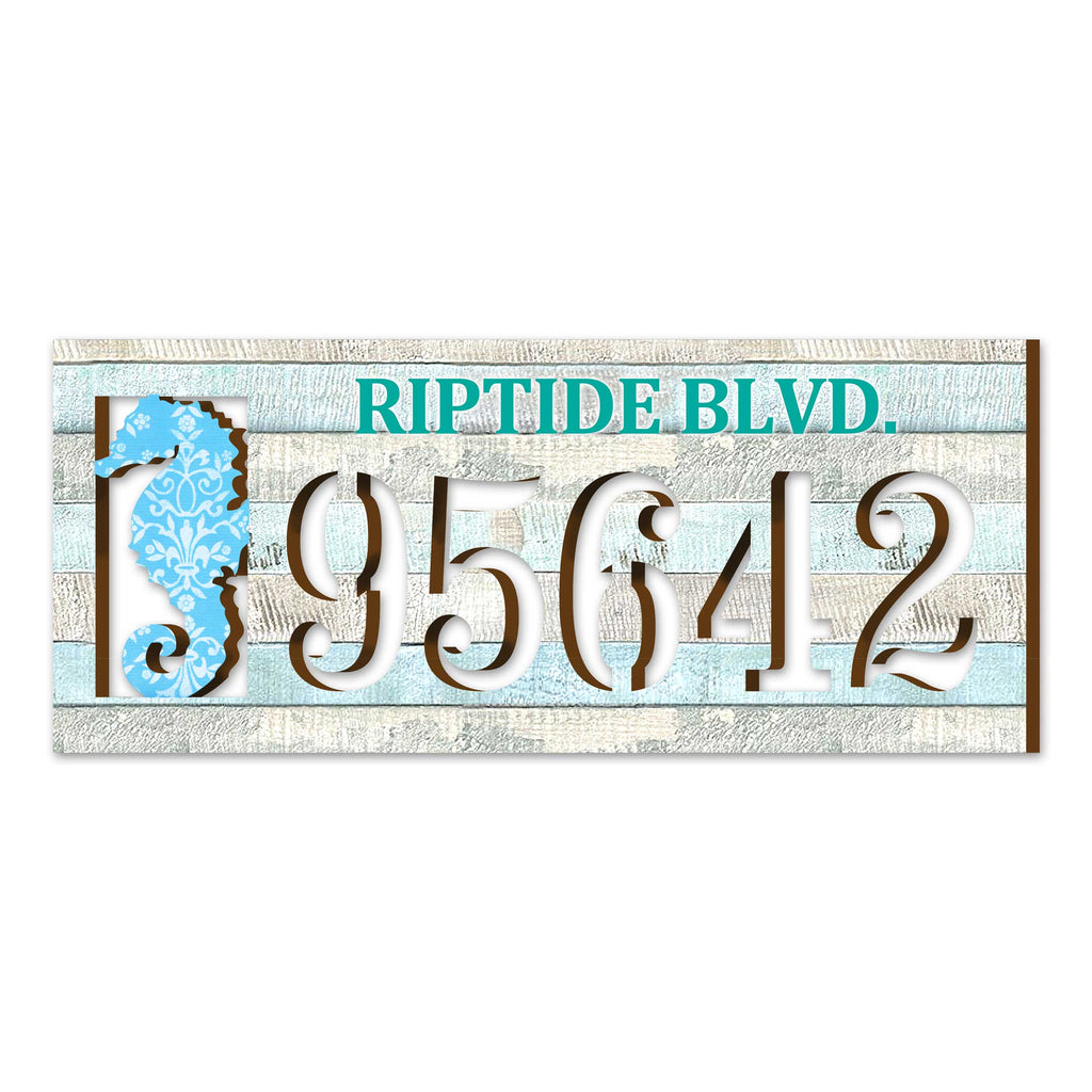 Handcrafted Seahorse Nautical Address Sign – Custom House Number & Street Name Plaque – Horizontal Address Plaque for Porch or Entryway MA989814-2