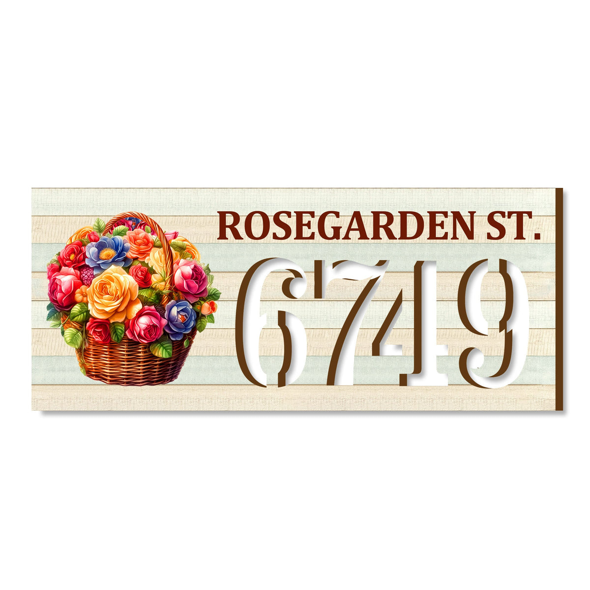 Handcrafted Floral Basket Address Sign – Custom House Number & Street Name Plaque – Horizontal Address Plaque for Porch or Entryway MA989832-2
