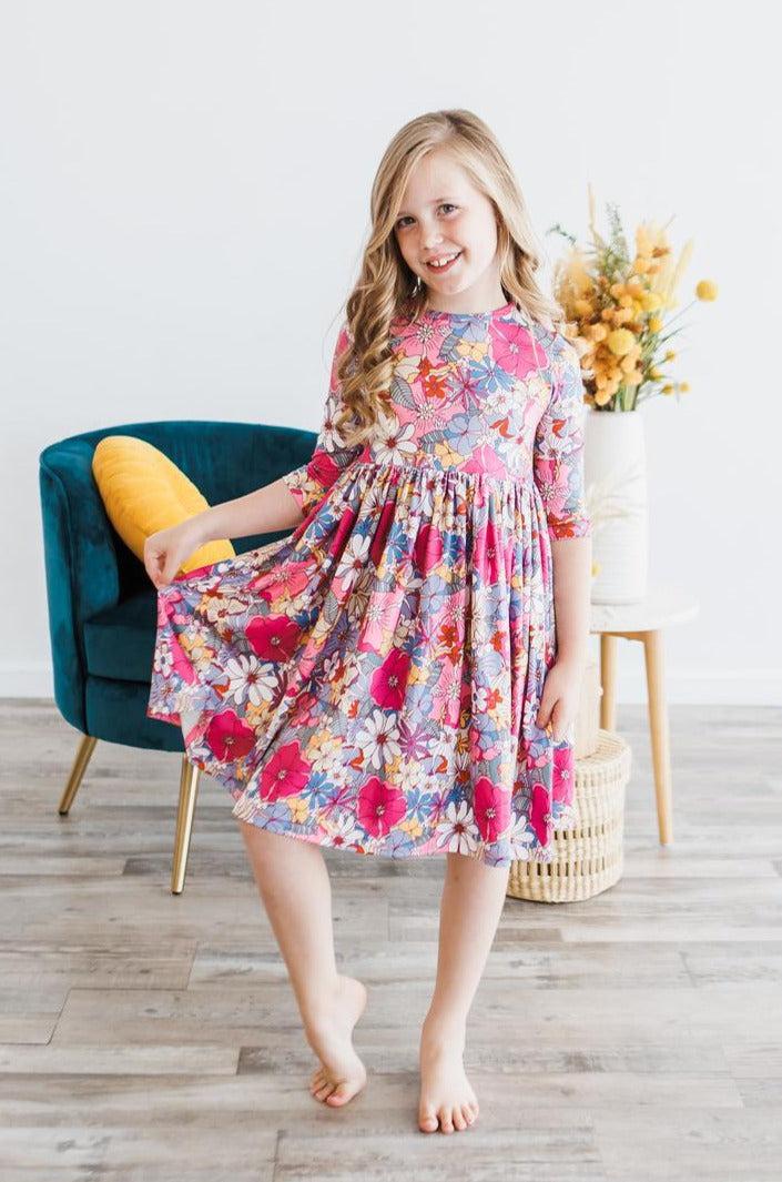 Mauve What's Up Buttercup 3/4 Sleeve Pocket Twirl Dress