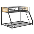 Metal Bunk Bed Twin Over Full with Full Length Safety Guardrail and Ramp Ladder