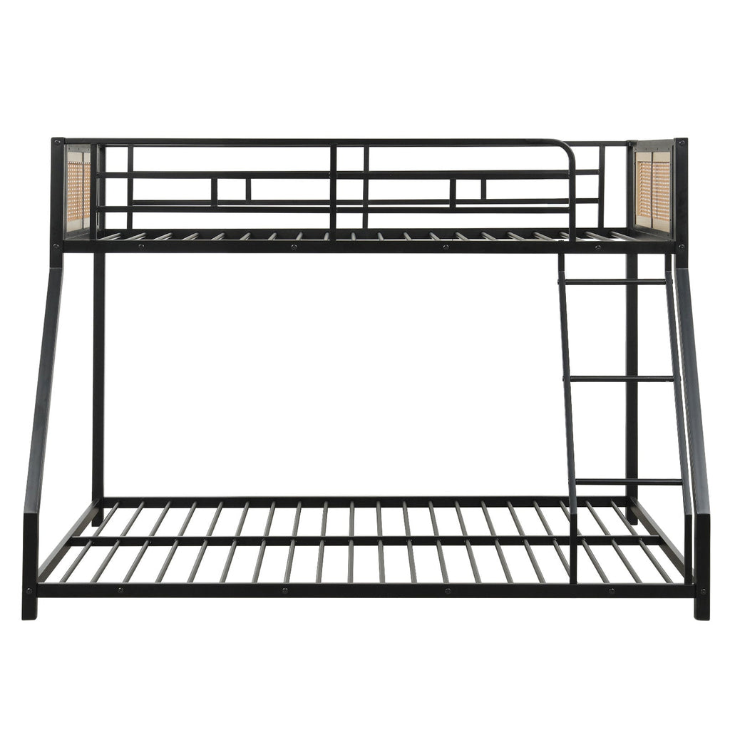 Metal Bunk Bed Twin Over Full with Full Length Safety Guardrail and Ramp Ladder