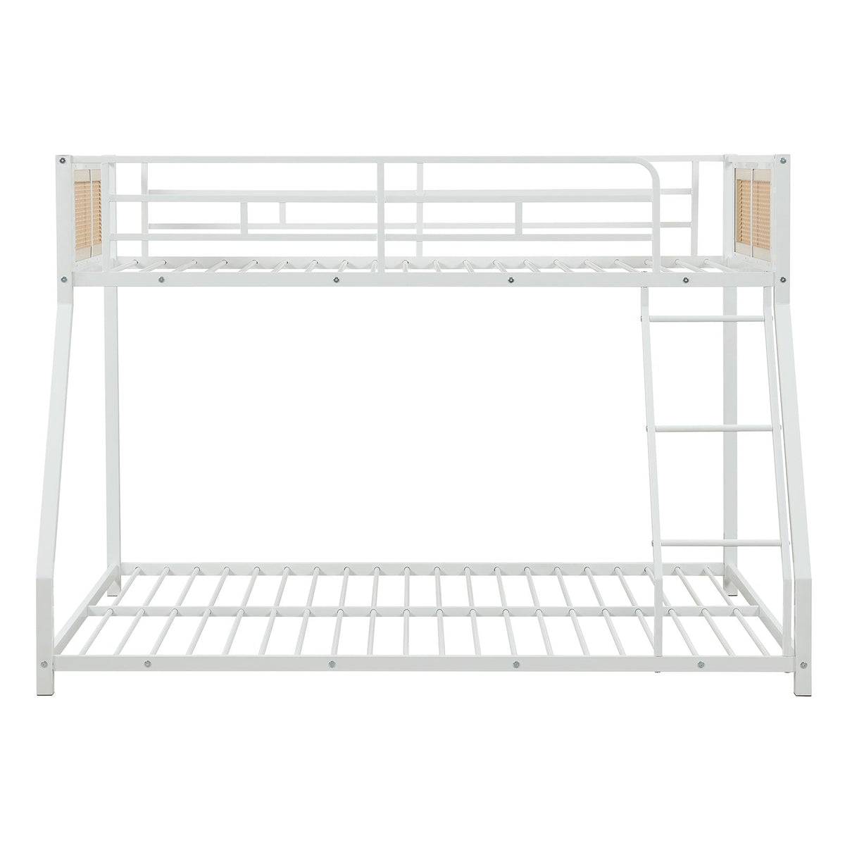 Metal Bunk Bed Twin Over Full with Full Length Safety Guardrail and Ramp Ladder