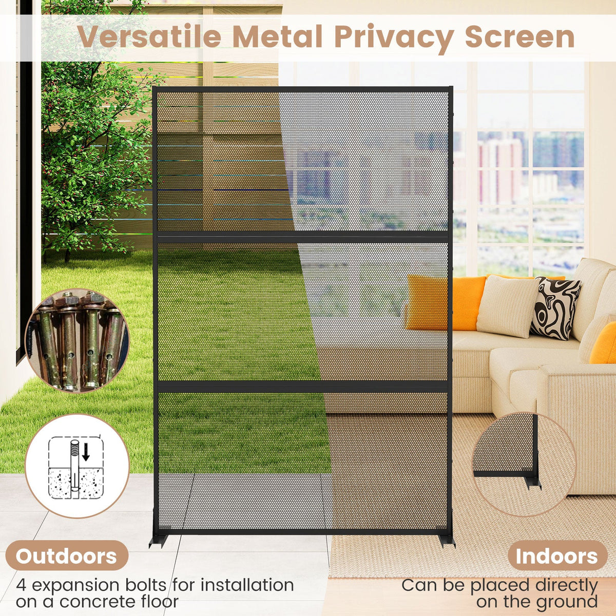 Set of 2 Metal Privacy Screen with Expansion Bolts