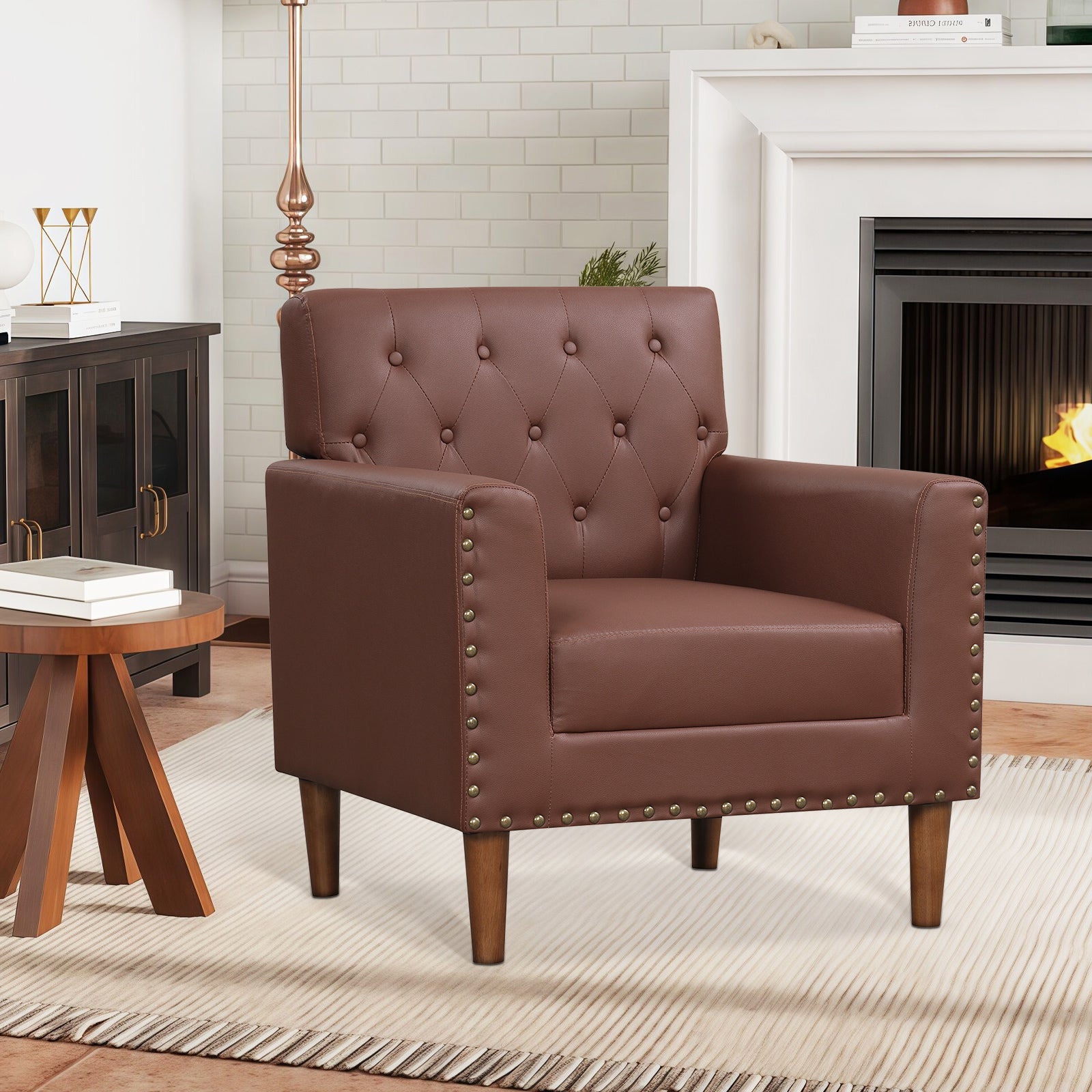 Mid Century Modern Accent Chair with Button Tufted Decoration and Rivets