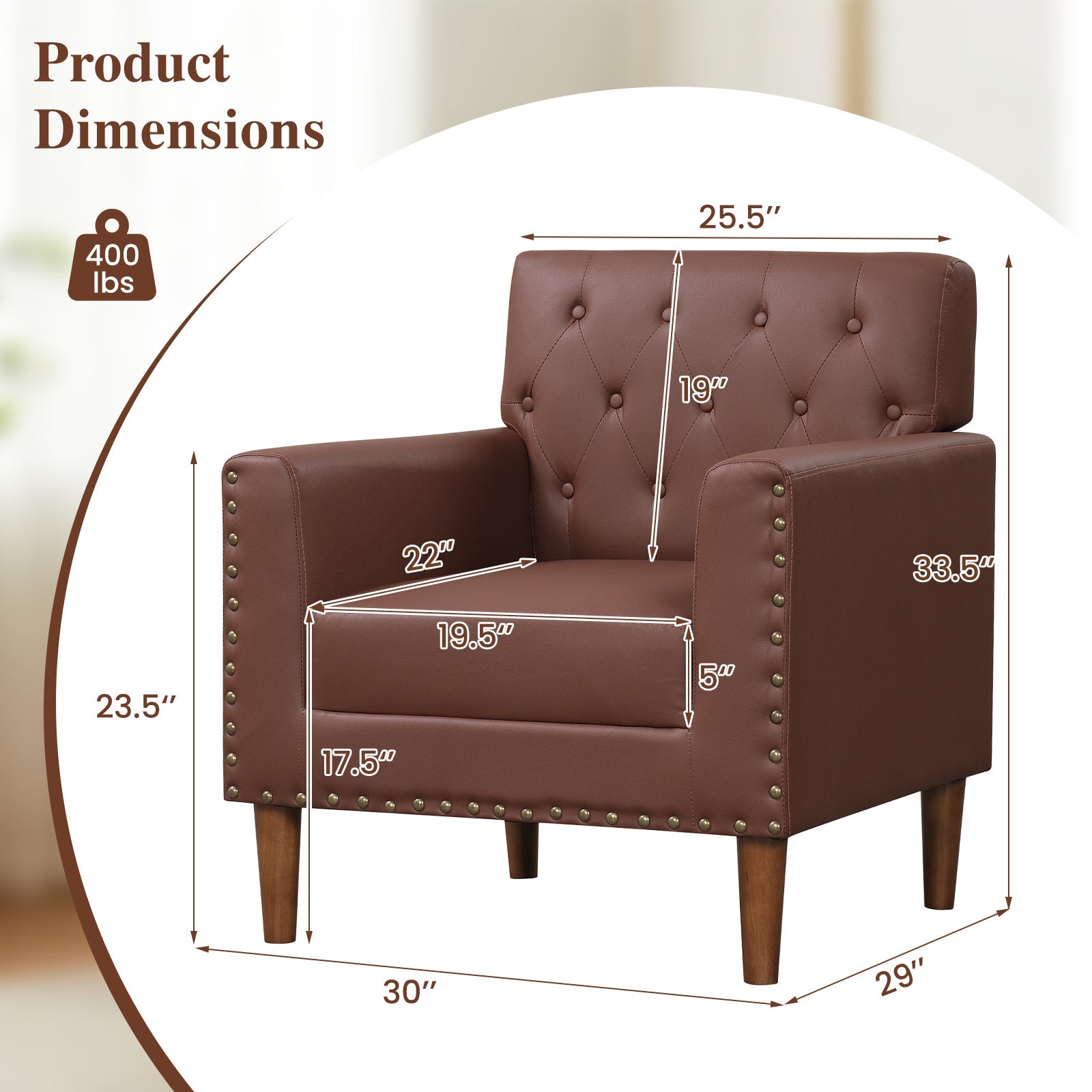 Mid Century Modern Accent Chair with Button Tufted Decoration and Rivets