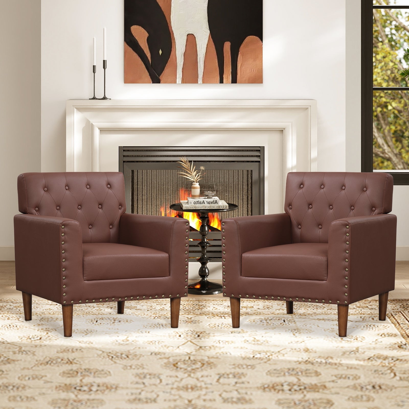 Mid Century Modern Accent Chair with Button Tufted Decoration and Rivets