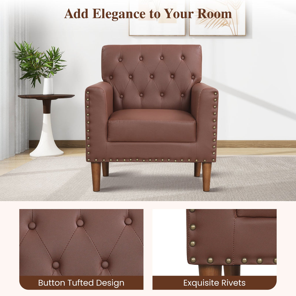 Mid Century Modern Accent Chair with Button Tufted Decoration and Rivets