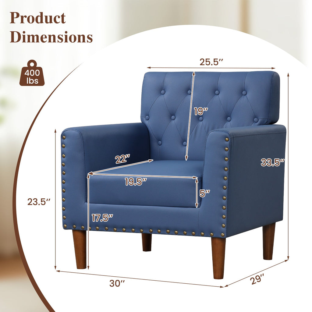 Mid Century Modern Accent Chair with Button Tufted Decoration and Rivets