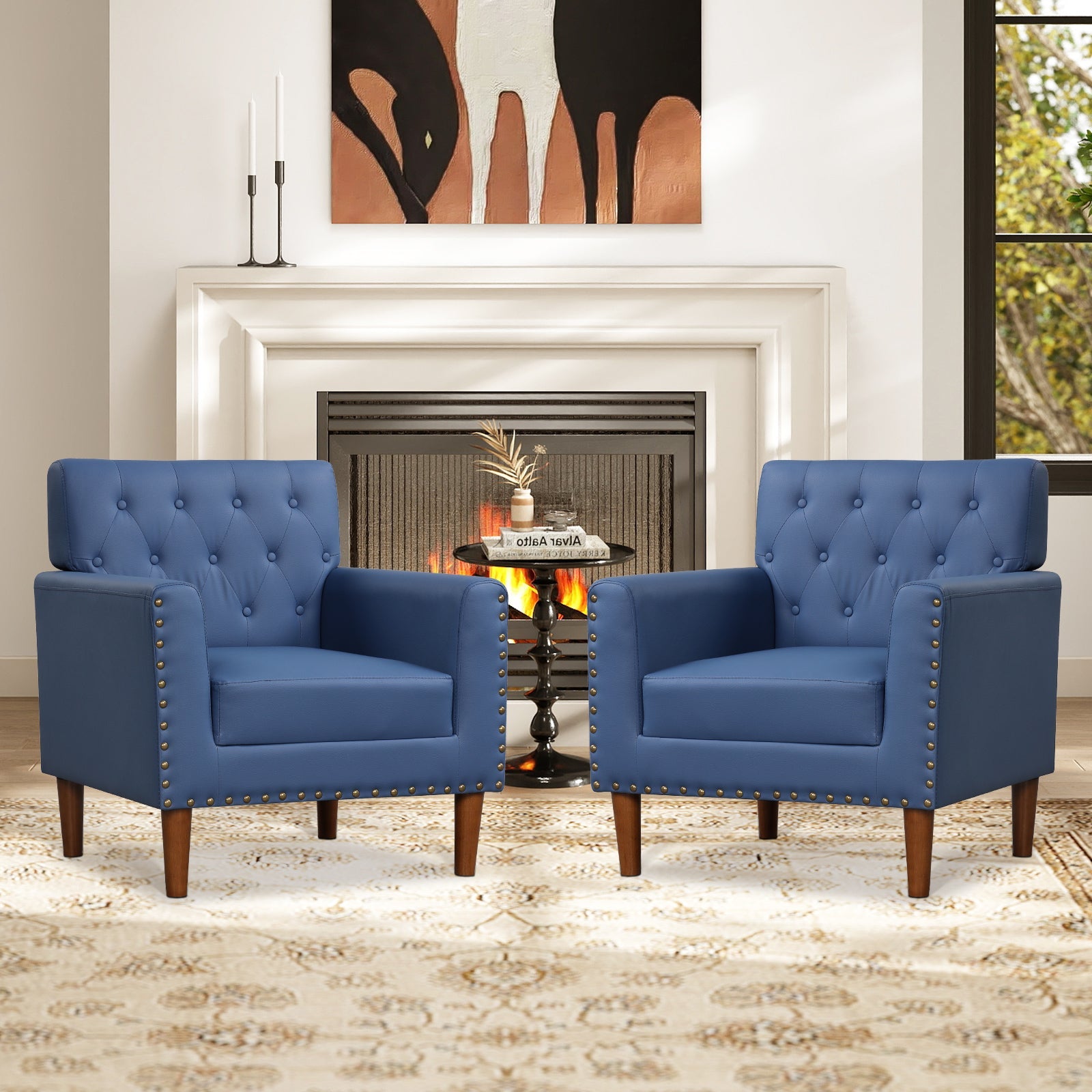 Mid Century Modern Accent Chair with Button Tufted Decoration and Rivets