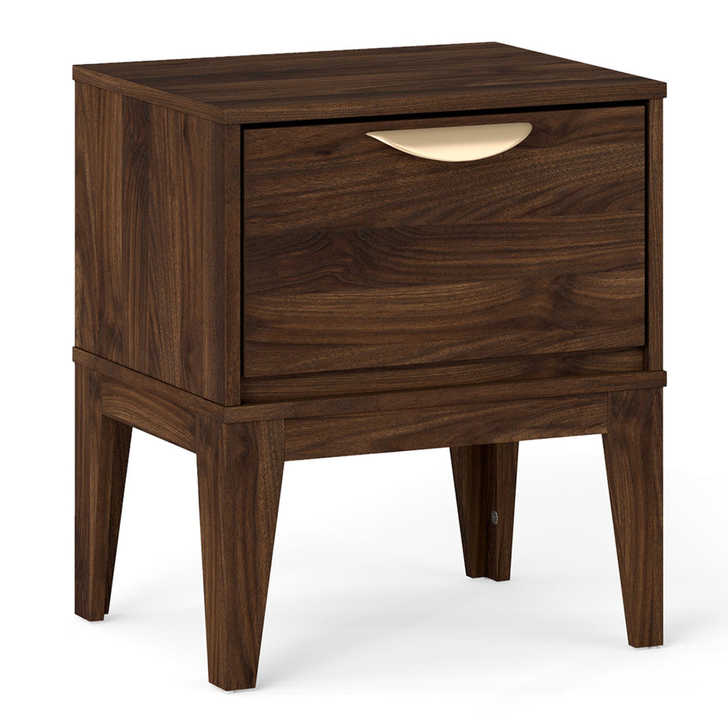 Mid Century Modern Bedside Table with Drawer and Tapered Support Feet for Bedroom