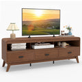 Mid Century Modern TV Stand for TVs up to 70" with 3 Storage Drawers and Open Shelves-Walnut