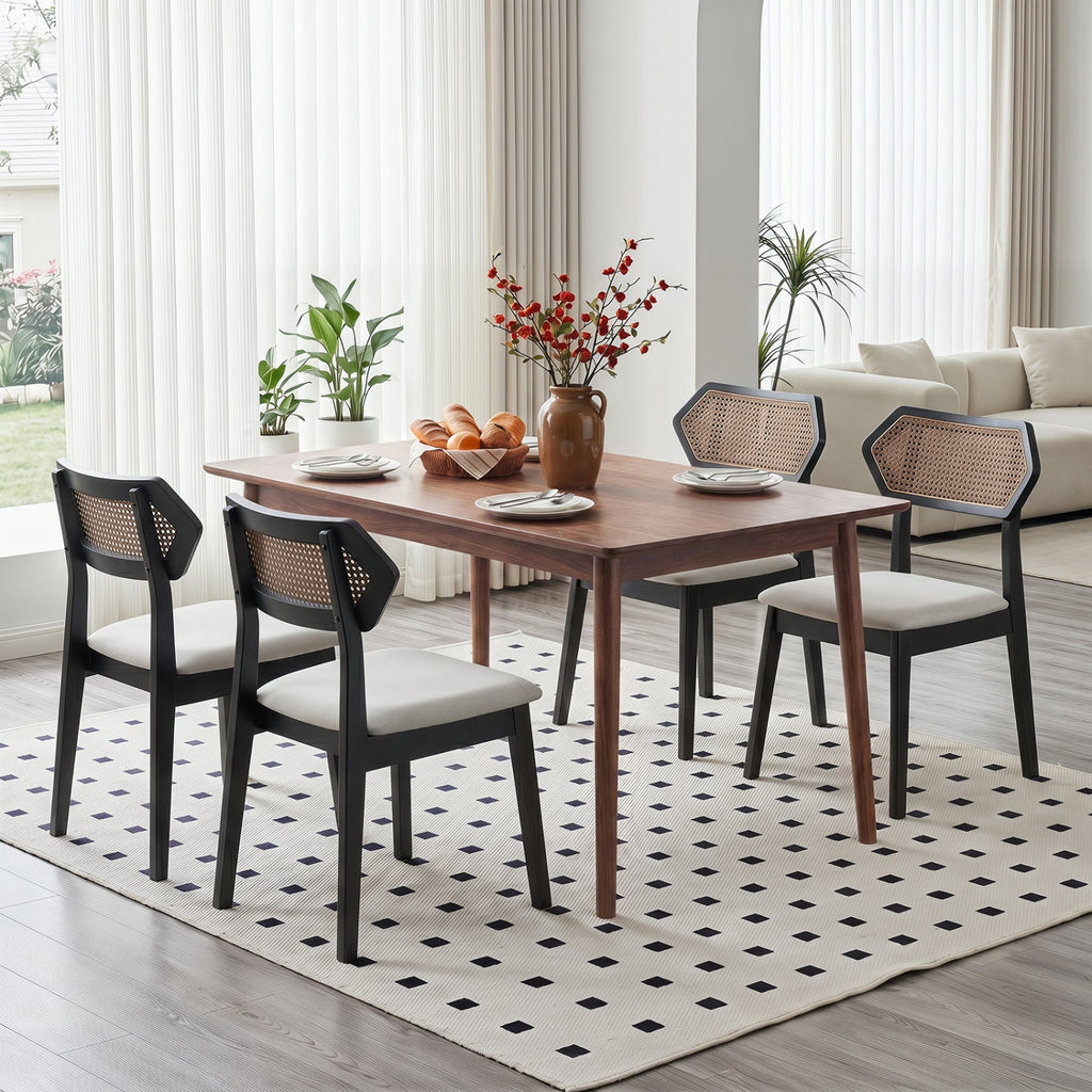 Rattan Dining Chairs Set of 4 with Curved Back