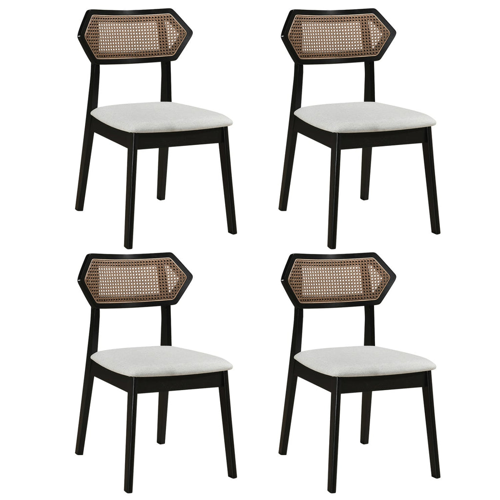 Rattan Dining Chairs Set of 4 with Curved Back