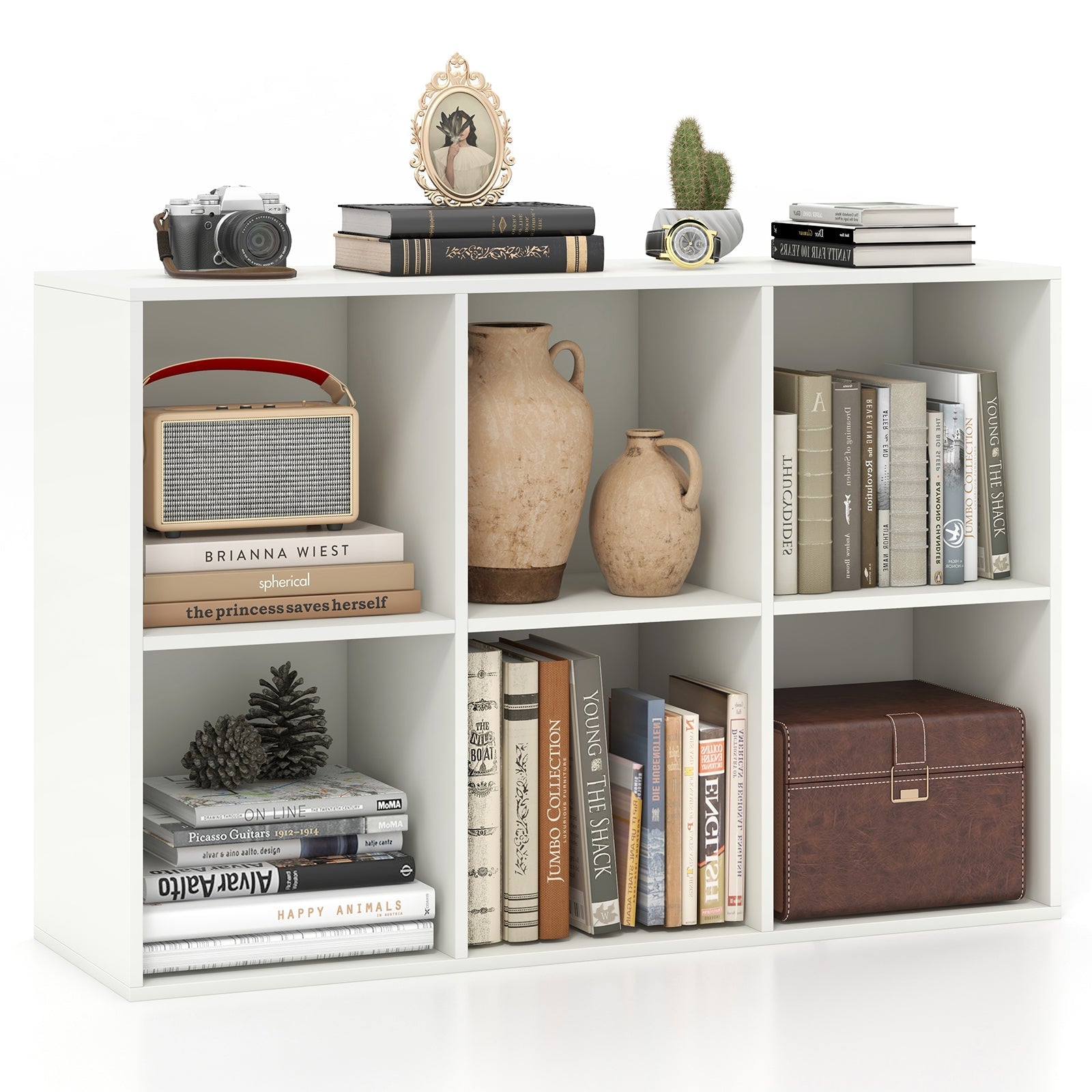 Modern 6-Cube Bookcase with Anti-tipping Kits for Bedroom Living Room-White