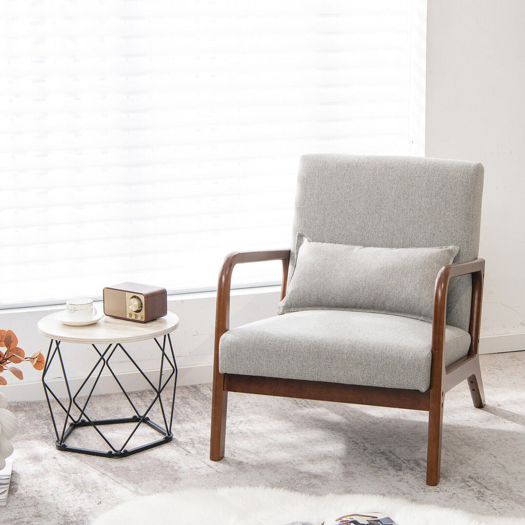Modern Accent Chair with Rubber Wood Frame and Lumbar Pillow