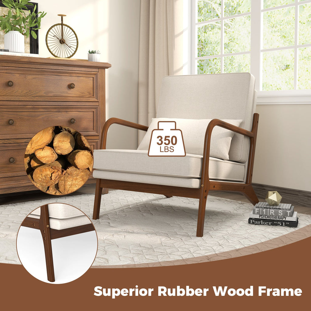 Modern Accent Chair with Rubber Wood Armrests and Removable Back