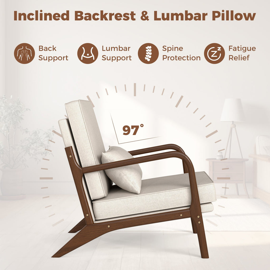 Modern Accent Chair with Rubber Wood Armrests and Removable Back