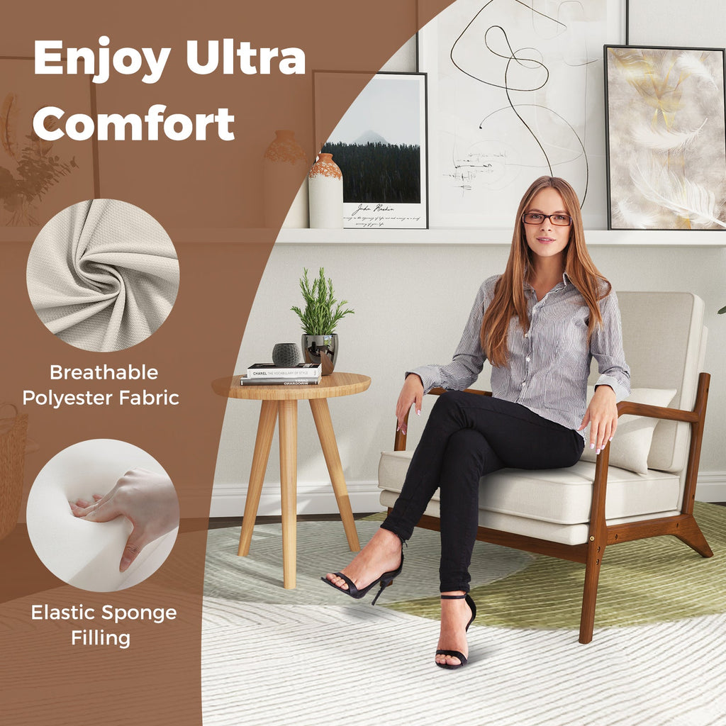 Modern Accent Chair with Rubber Wood Armrests and Removable Back