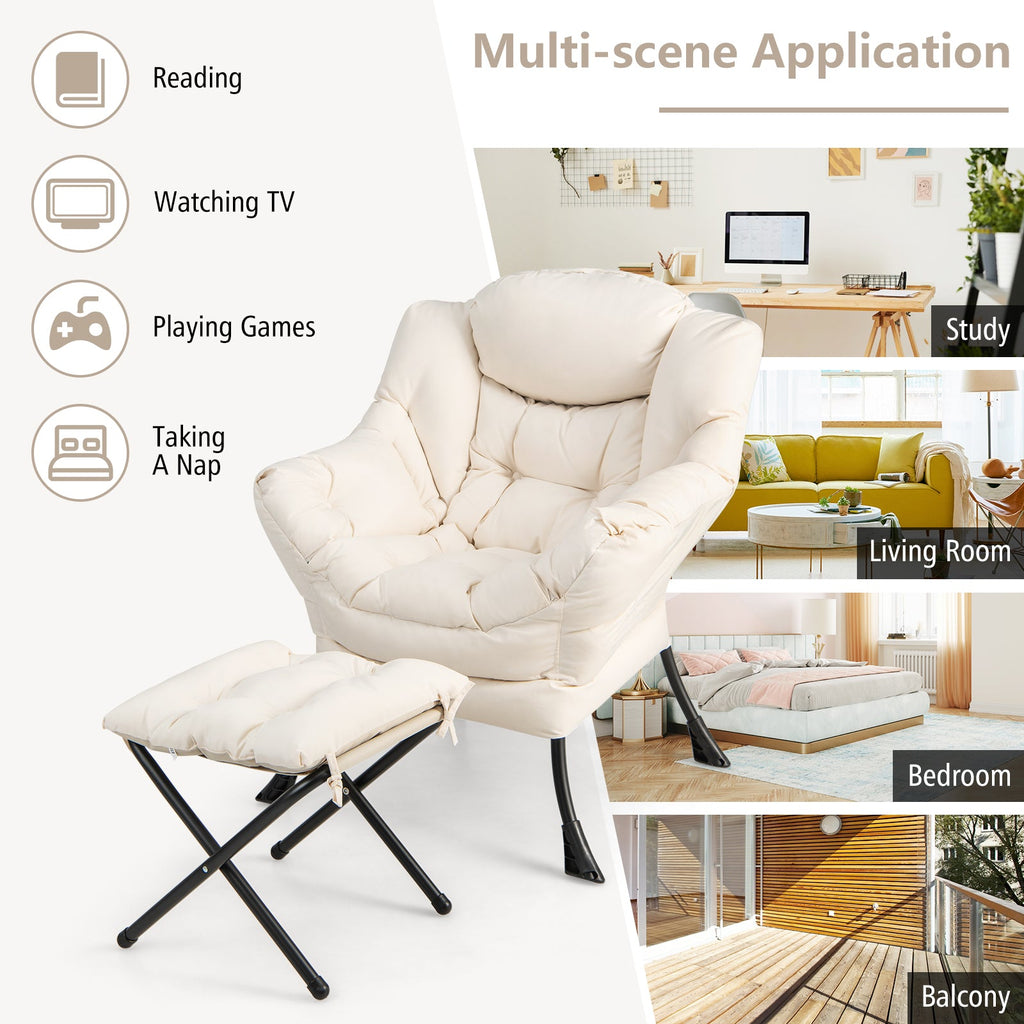 Modern Accent Sofa Chair with Folding Footrest and Side Pocket