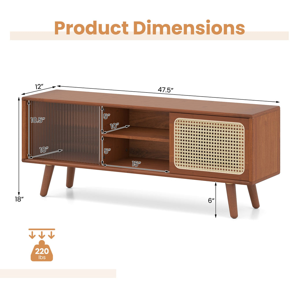 Modern TV Stand with Rattan Glass Sliding Doors