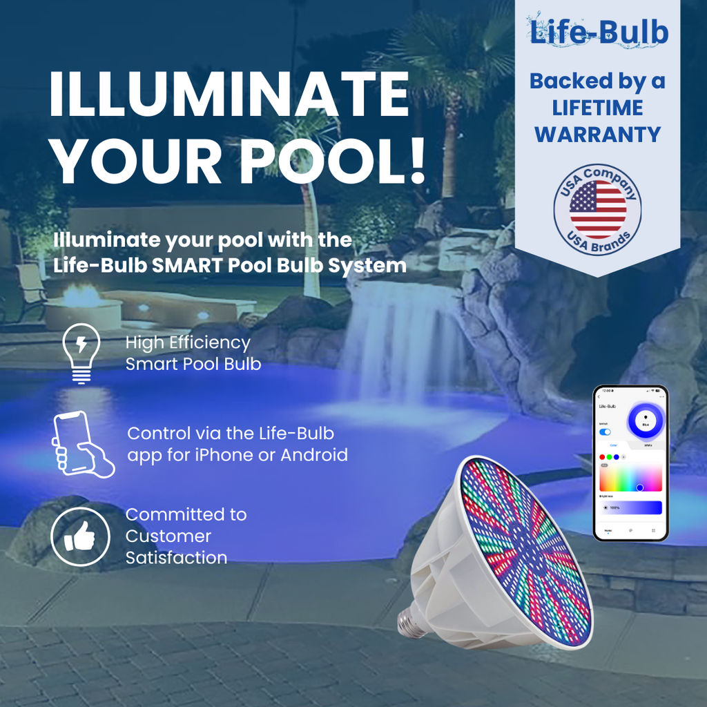 Life-Bulb Smart Color LED Pool Replacement Bulb System (E26 Base) | 120V System to 12V Wi-Fi Conversion | Lifetime Replacement Program
