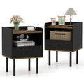 Nightstand with Drawer 3-Tier Sofa Side Table with Open Storage Shelf Set of 2-Black