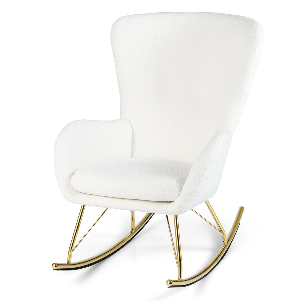 Nursery Rocking Chair with Curved Backrest and Armrests-White