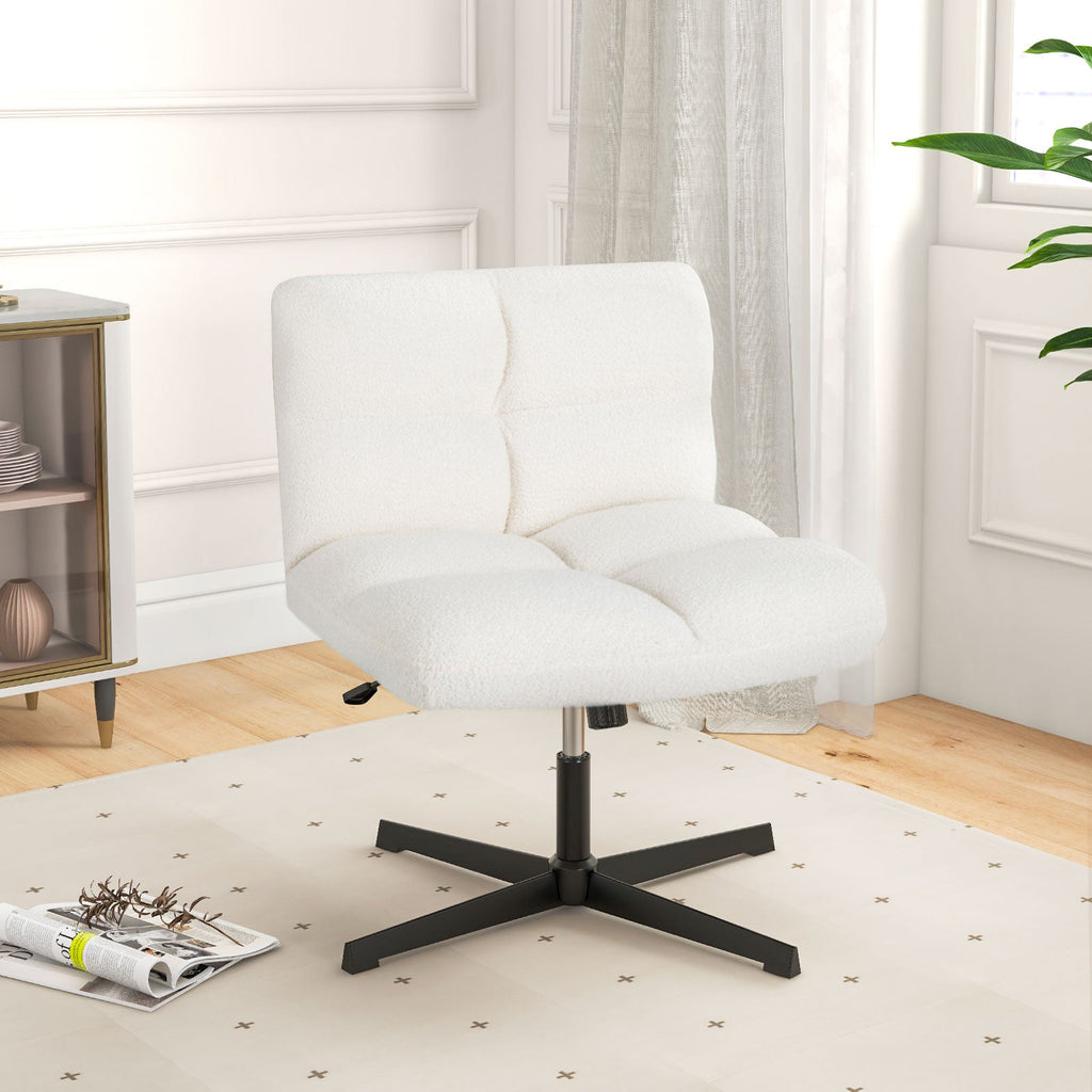 Office Armless Chair Cross Legged with Imitation Lamb Fleece and Adjustable Height