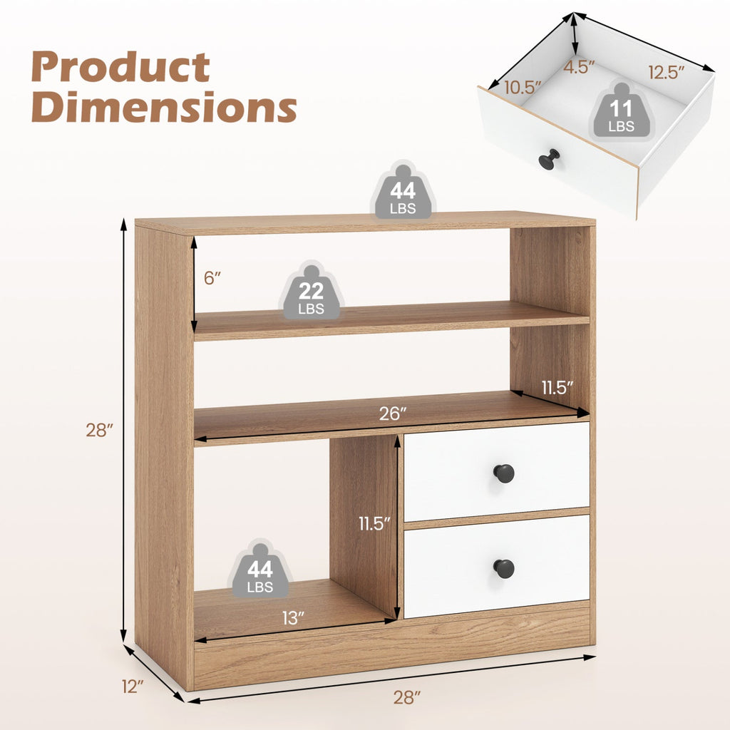 Storage Cabinet with 3 Shelves and 2 Fabric Drawers