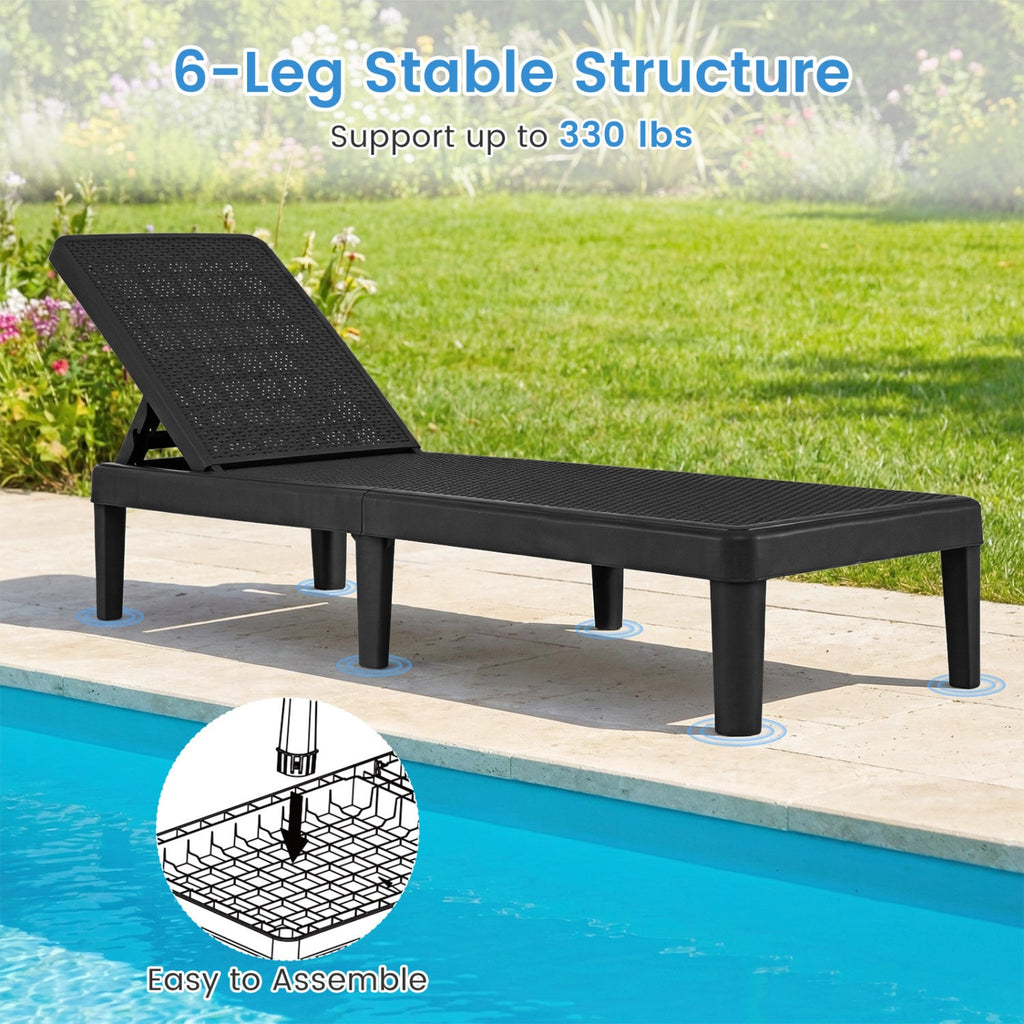Outdoor Chaise Lounger Chair with Waterproof Rattan Textured PP Surface Set of 2