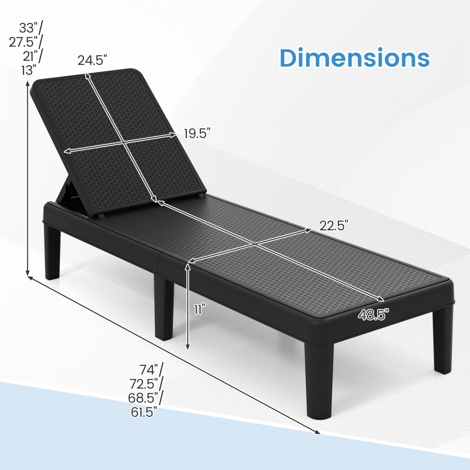 Outdoor Chaise Lounger Chair with Waterproof Rattan Textured PP Surface Set of 2