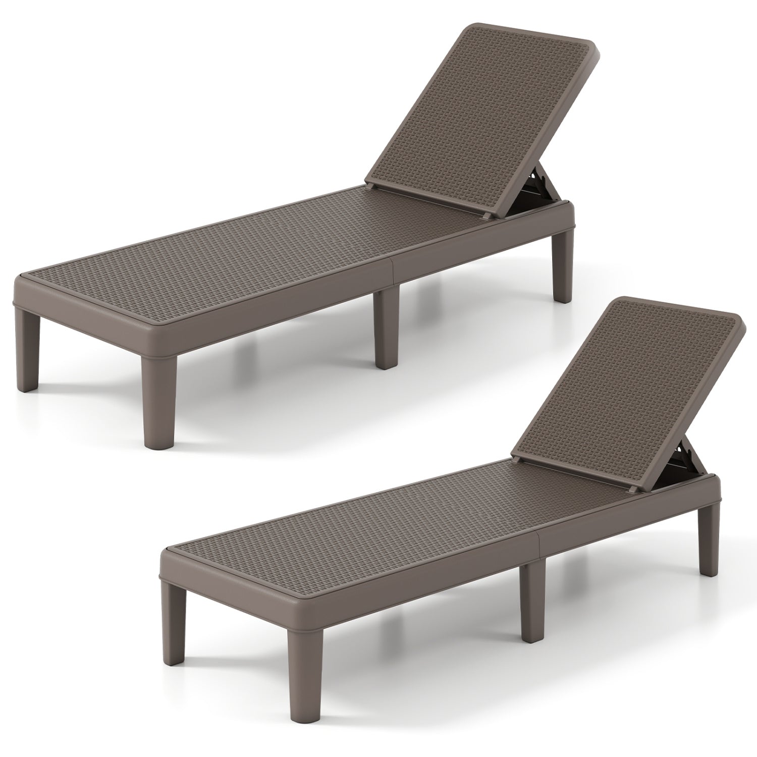Outdoor Chaise Lounger Chair with Waterproof Rattan Textured PP Surface Set of 2