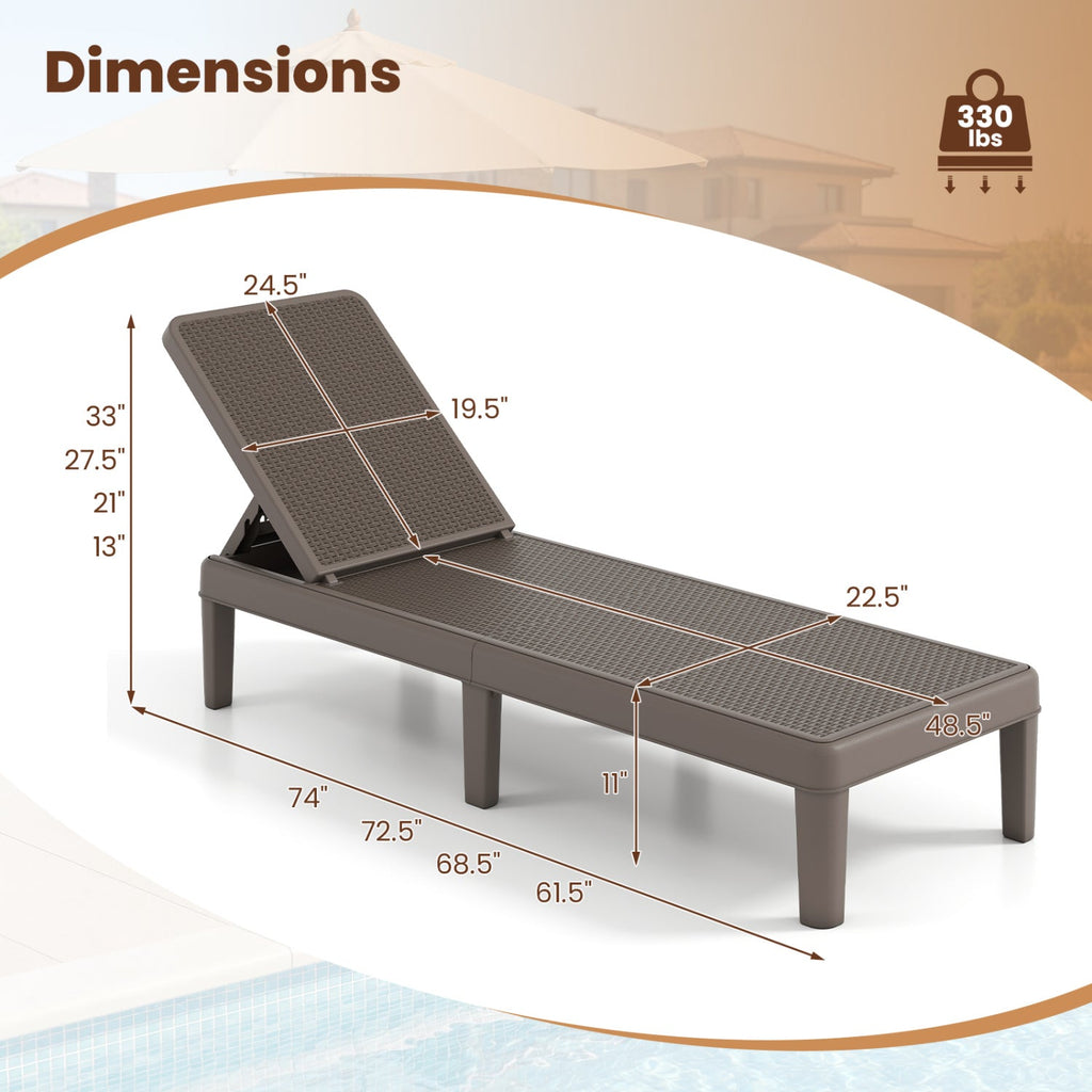 Outdoor Chaise Lounger Chair with Waterproof Rattan Textured PP Surface Set of 2
