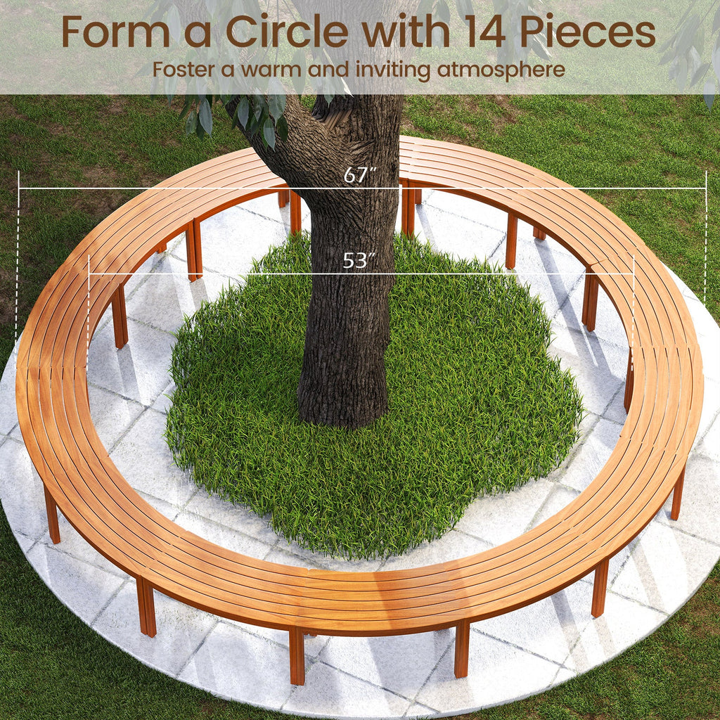 Outdoor Curved Acacia Wood Bench Set of 2/3/4 for Front Porch