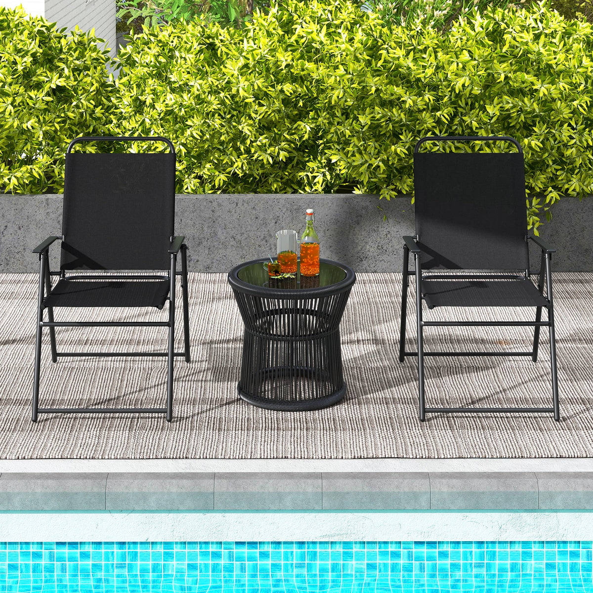 Outdoor Folding Sling Chairs Set of 4 with Armrest and Backrest