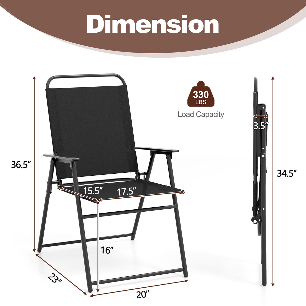 Outdoor Folding Sling Chairs Set of 4 with Armrest and Backrest