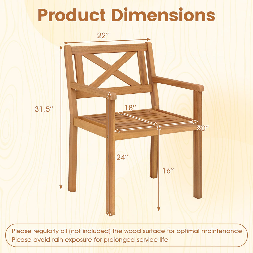 Outdoor Garden Acacia Wood Patio Dining Chairs for Porch
