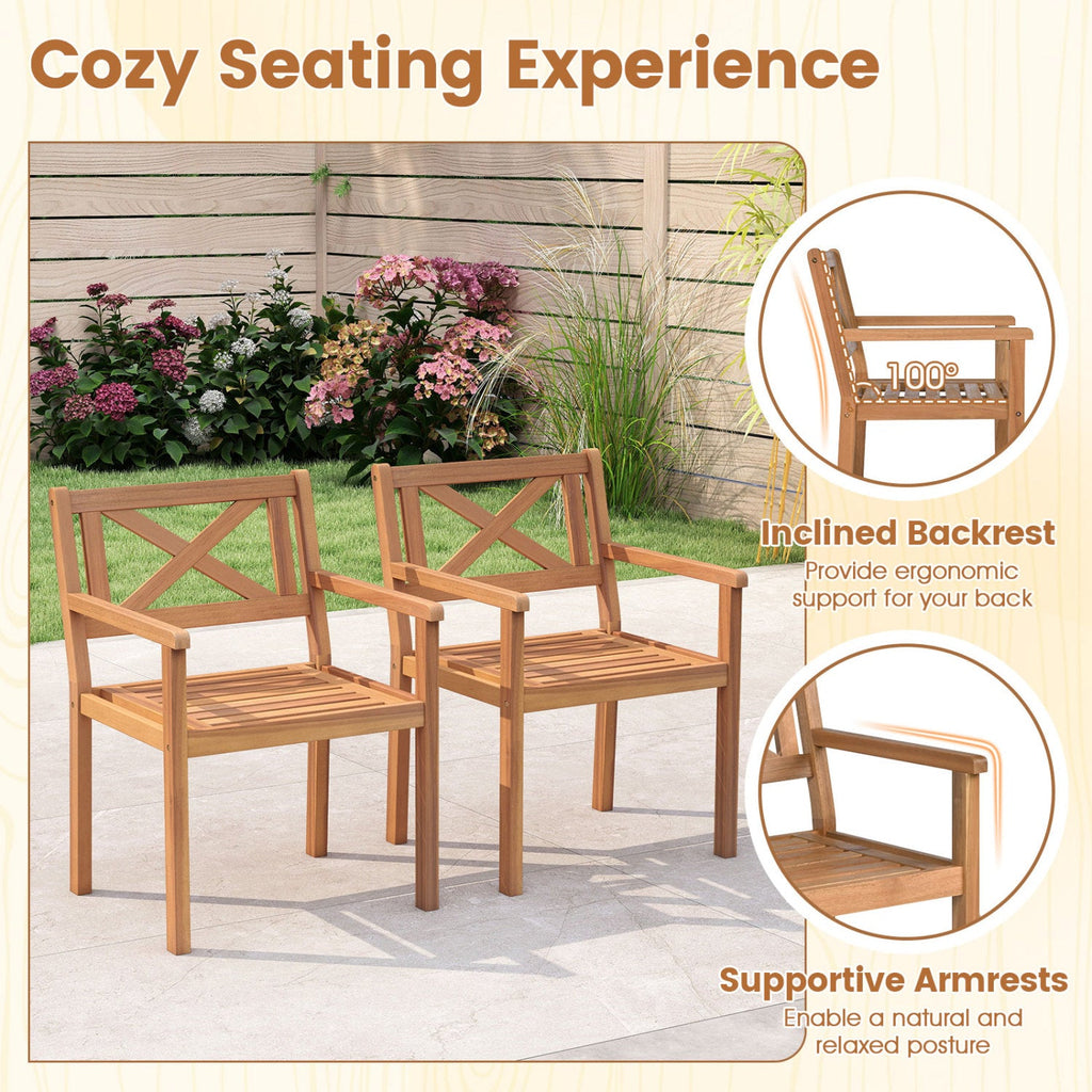 Outdoor Garden Acacia Wood Patio Dining Chairs for Porch